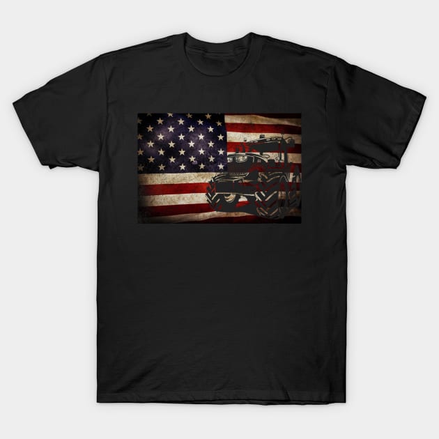 Farm Tractors USA Flag Patriotic Farming T-Shirt by levitskydelicia